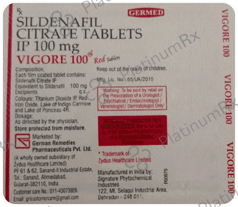 Vigore 100mg Red Tablet 4s