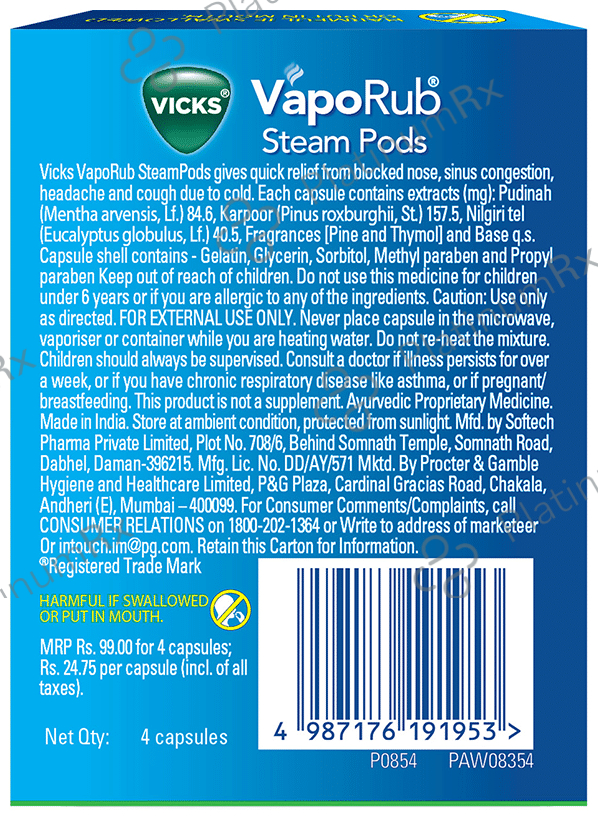 Vicks VapoRub Steam Pods 4 capsules