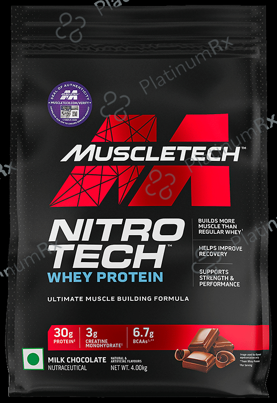 Muscletech Nitro Tech Whey Protein for Muscle Recovery - Flavour Powder Milk Chocolate 4 kg