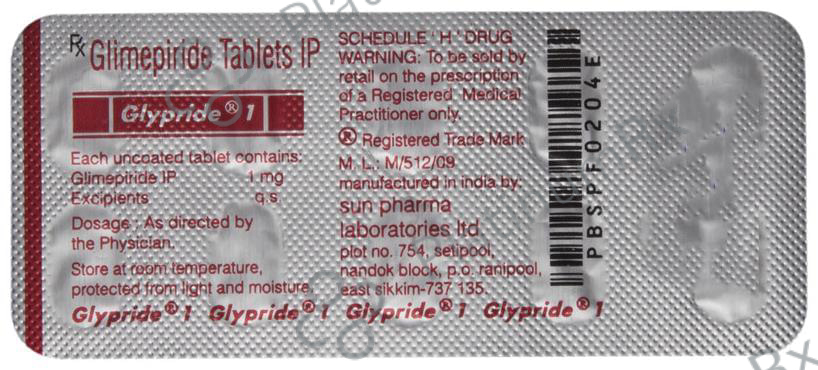 Glypride 1mg Tablet 10s
