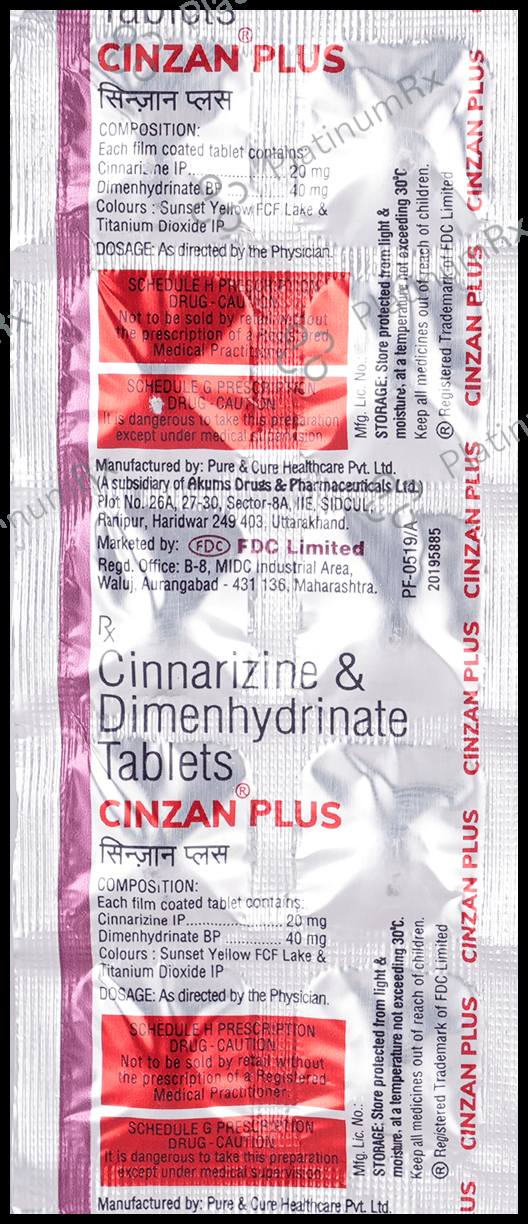 Cinzan Plus 20/40mg Tablet 10s
