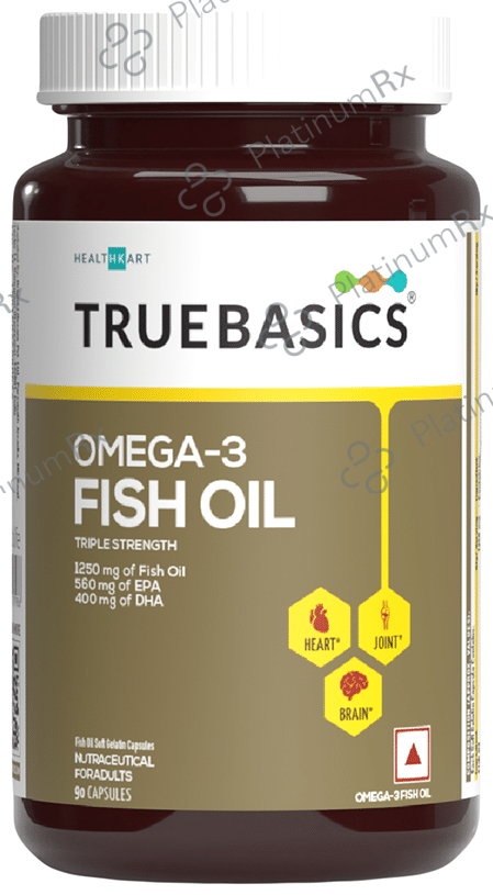TrueBasics Omega 3 Triple Strength Fish Oil 1250mg - For Brain, Heart & Joints - Soft Gelatin Capsule 90 capsules