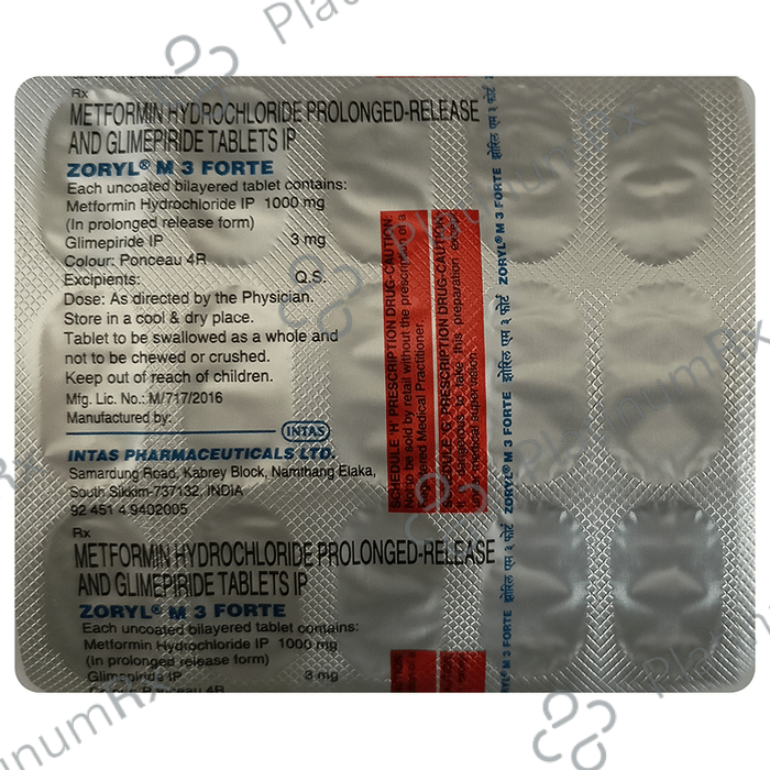 Zoryl M 3 Forte 3/1000mg Tablet PR 15s