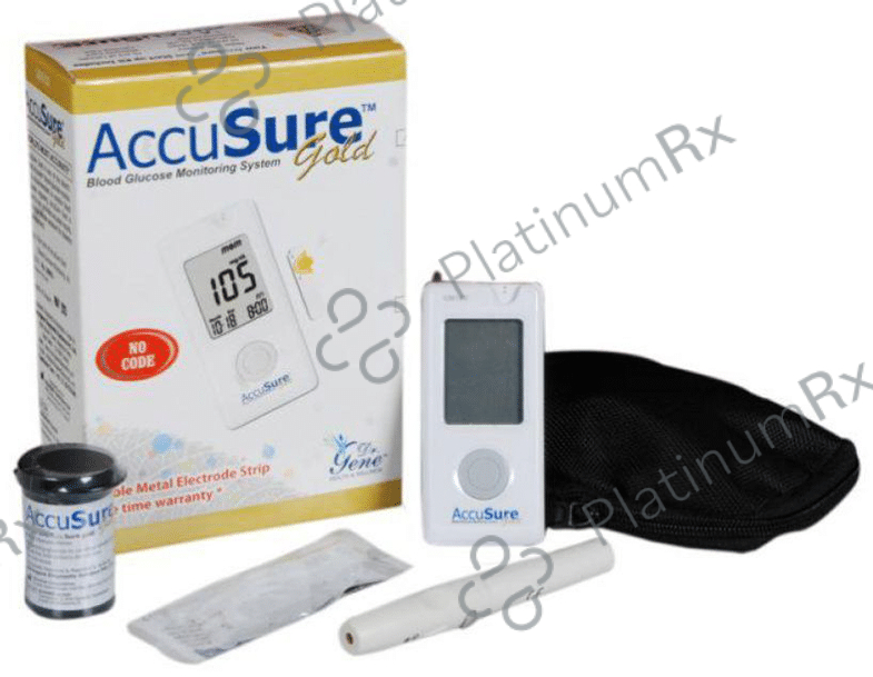 AccuSure Gold Blood Glucose Monitoring System Glucometer with 10 Strips