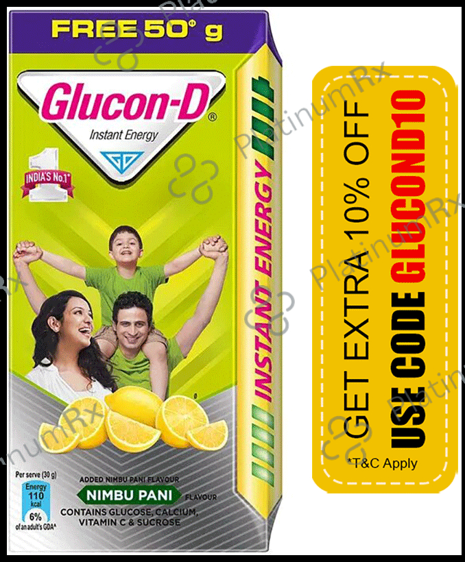 Glucon-D with Glucose, Calcium, Vitamin C & Sucrose - Flavour Nimbu Pani 125 gm