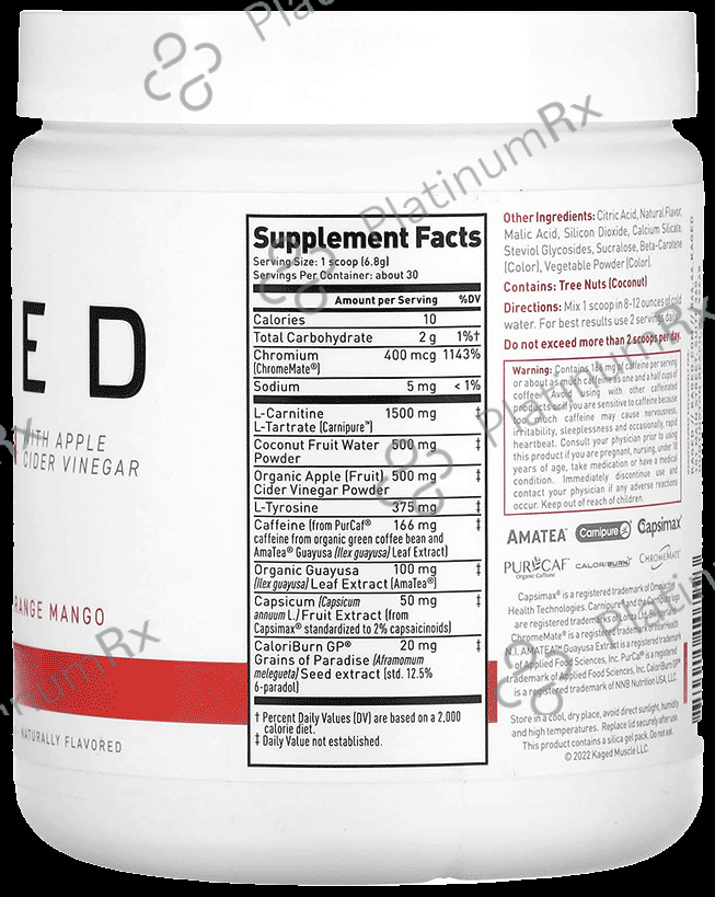 Kaged Muscle Clean Burn Vegetable Capsule Apple Cider Vinegar