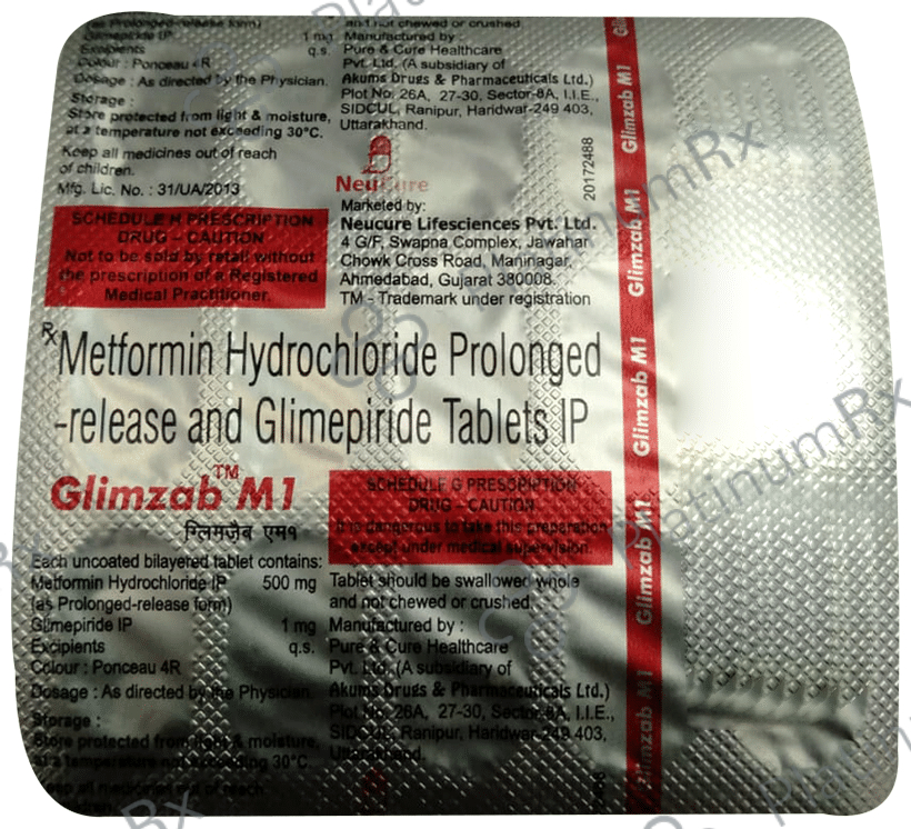 Glimzab M 1mg/500mg Tablet PR