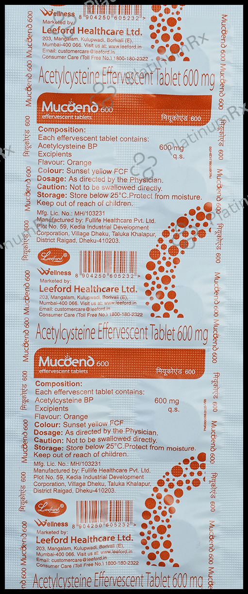 Mucoend 600mg Tablet Orange Sugar Free 10s