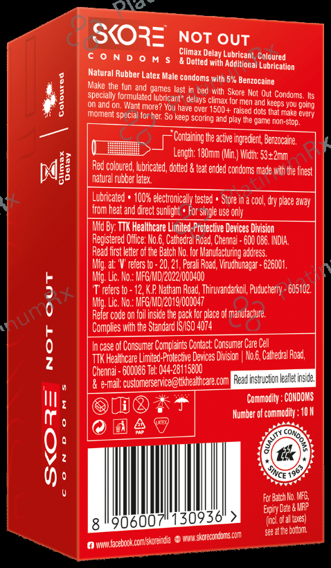 Skore Not Out Climax Delay with Additional Lubrication - Condom