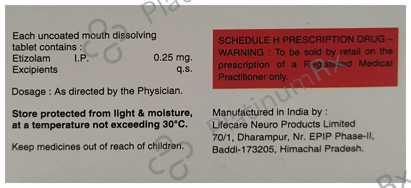 Etixsam 0.25mg Tablet