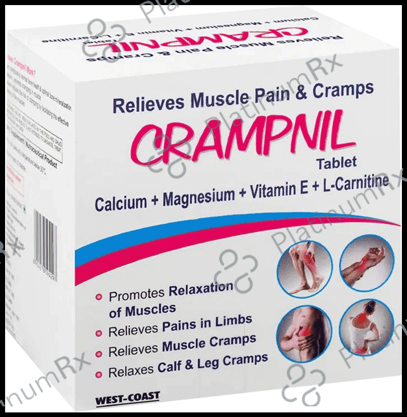 West-Coast Crampnil Tablet with Calcium, Magnesium, Vitamin E & Carnitine - For Relief from Muscle & Knee Cramps, Limb Pain - Tablet