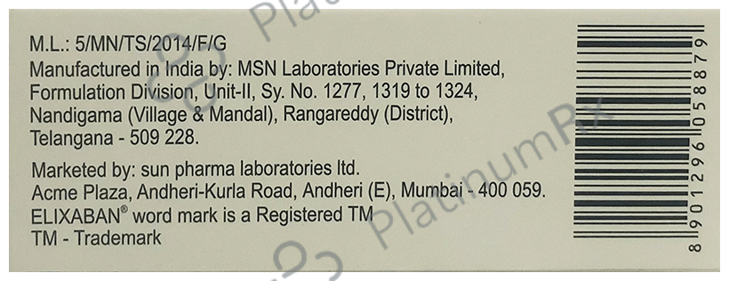 Elixaban 5mg Tablet 10s