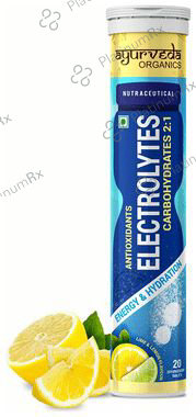 Ayurveda Organics Antioxidants Electrolytes Carbohydrates 2:1 Effervescent Tablet Lime & Lemon