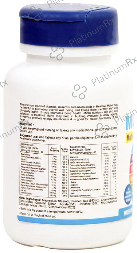 HealthVit Mulvit Multivitamins, Minerals & Antioxidants - For Skin, Eyes, Bones, Heart & Immunity - Tablet 60 tablets