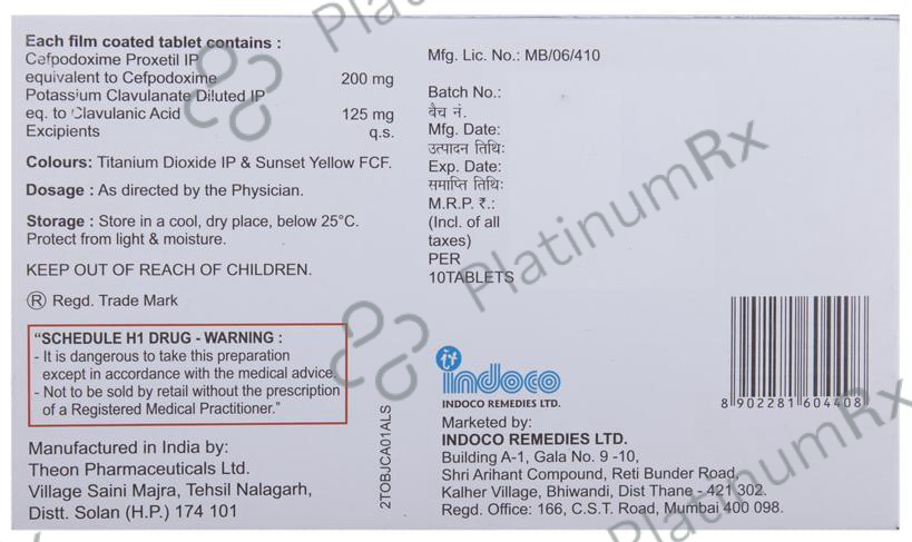 Oxipod CV 200/125mg Tablet 10s