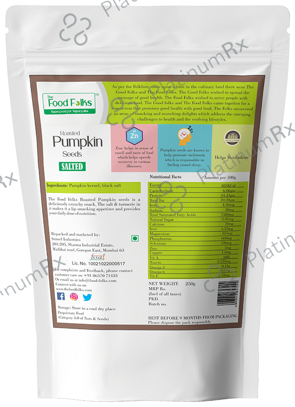 The Food Folks Roasted Pumpkin Seeds Salted 250 gm
