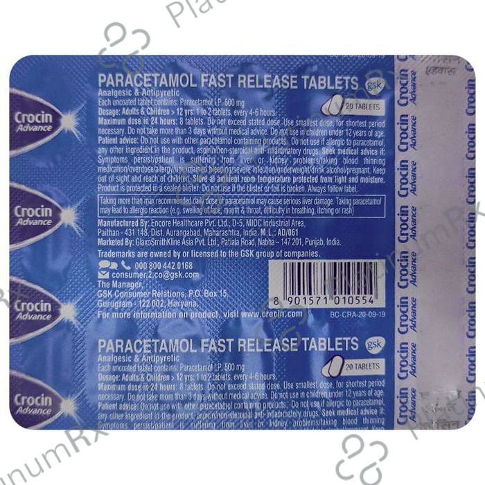 Crocin Advance 500mg Tablet 20s