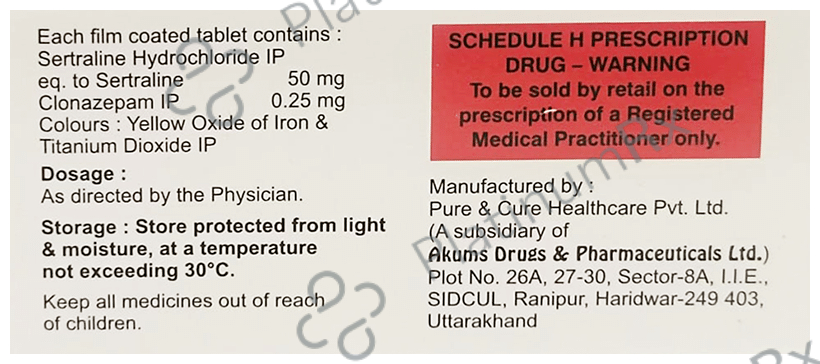 Sersam Plus 50mg/0.25mg Tablet