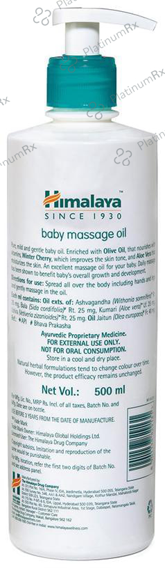 Himalaya Baby Massage Oil with Olive Oil & Winter Cherry - Improves Skin Tone - Pure, Gentle & Safe 500 ml