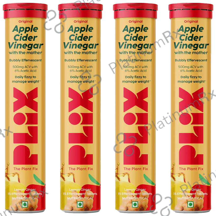 Plix Original Apple Cider Vinegar with the Mother Effervescent Tablet (15 Each) Lemon Ginger 4 bottles