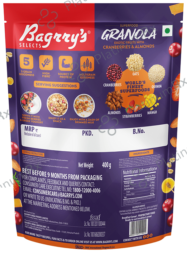 Bagrry's Superfood Granola Belgian Dark Chocolate & Almonds