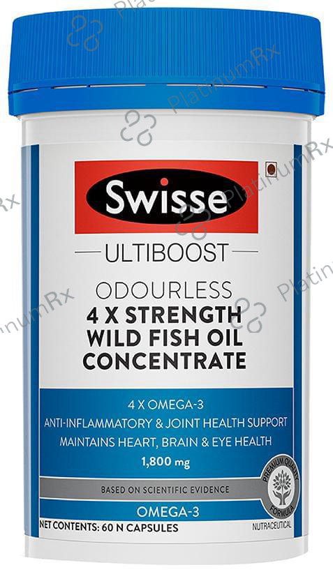Swisse Ultiboost Odourless 4X Strength Wild Fish Oil - With 1800mg Omega 3 for Joints, Heart, Brain & Eyes - Capsule