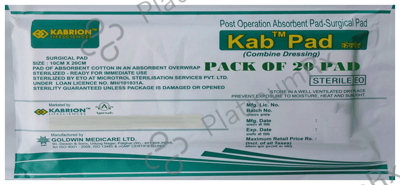Agarwals Kabiron KAB PAD Sterile Combine Dressing Surgical Pad 10cm x 20cm 20 units