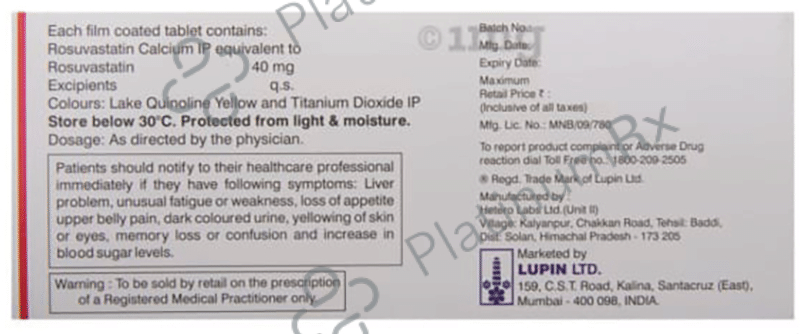 Novastat 40mg Tablet 15s