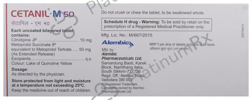 Cetanil M 10/50mg Tablet ER 10s