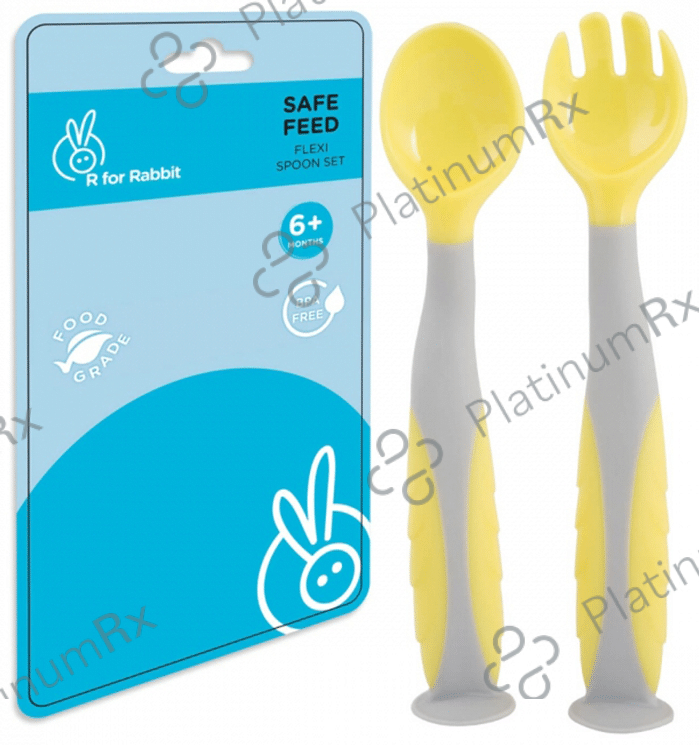 R for Rabbit Safe Feed Flexi Spoon Set 6+ Months Yellow & Grey