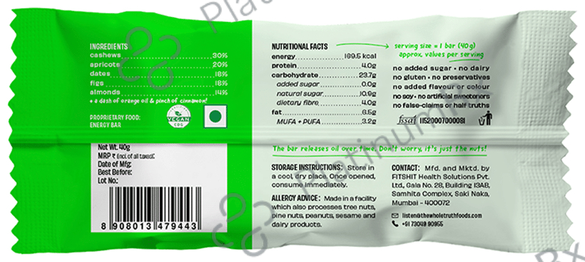 The Whole Truth Vegan Energy Bar (40gm Each) - Fig Apricot Orange
