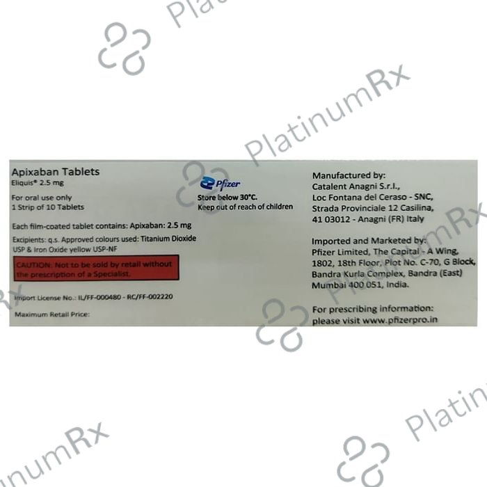 Eliquis 2.5mg Tablet 10s