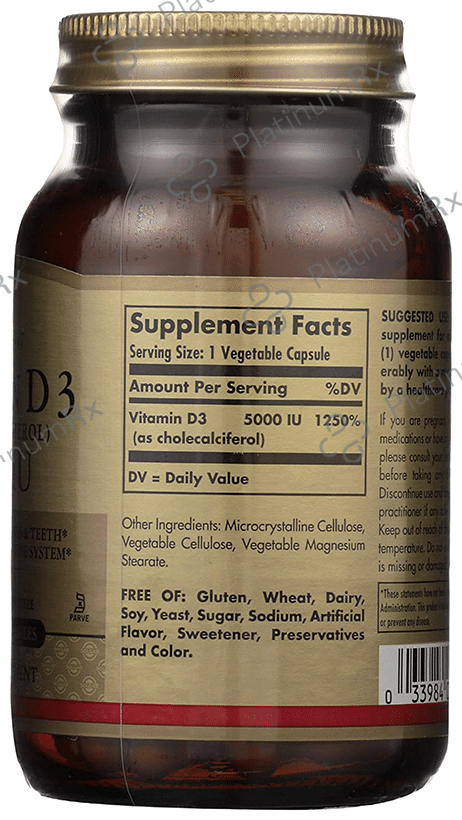 Solgar Vitamin D3 (Cholecalciferol) 5000IU Vegetable Capsule 120 capsules