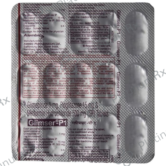 Glimser P1 1/500/15mg Tablet SR 15s