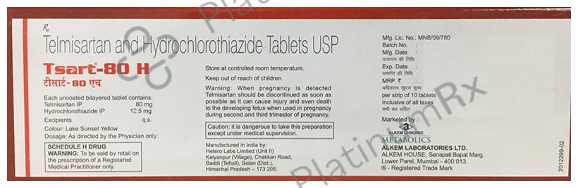 Tsart 80H 80/12.5mg Tablet 10s