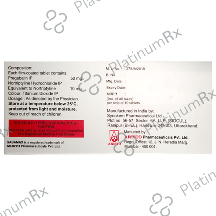 Gabamax NT 50mg/10mg Tablet