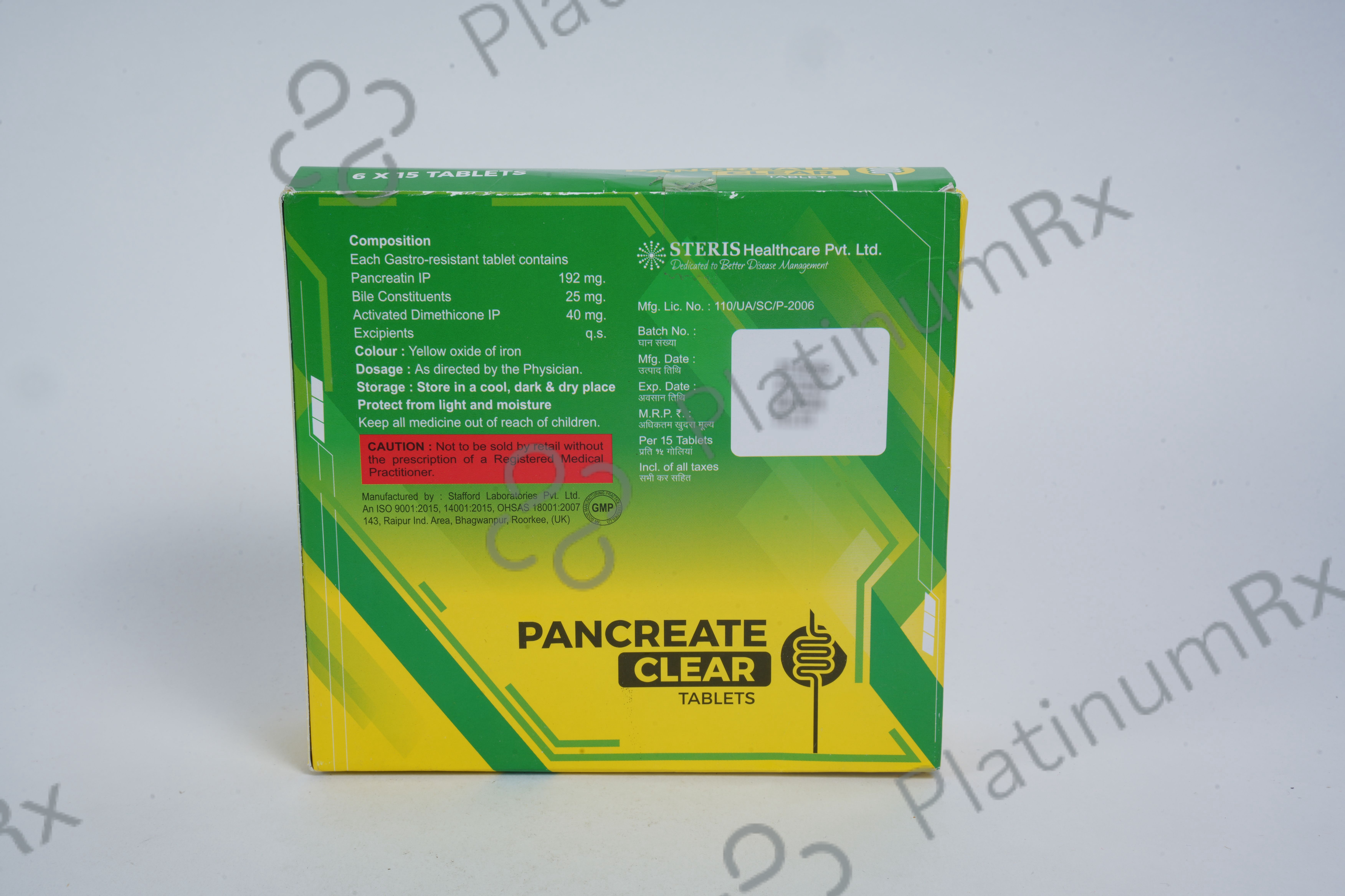Pancreate Clear 192/25/40mg Tablet 15s