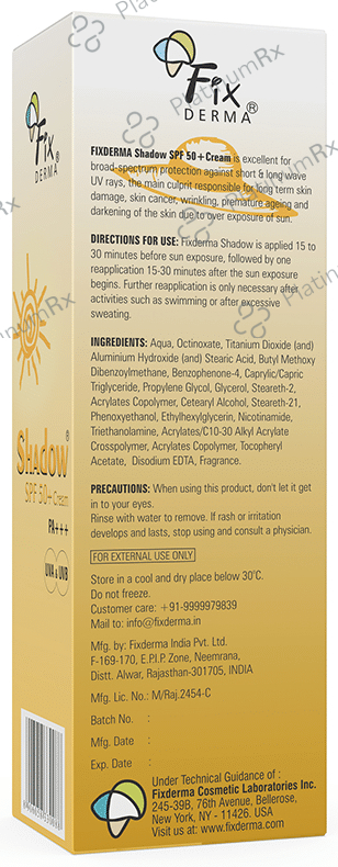Fixderma Shadow SPF 50+ Sunscreen with UVA/UVB Protection - Water-Resistant 75 gm