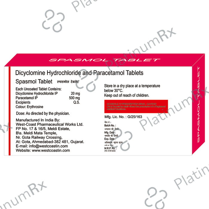 Spasmol Tablet 10 Tablet West-Coast Pharma Works
