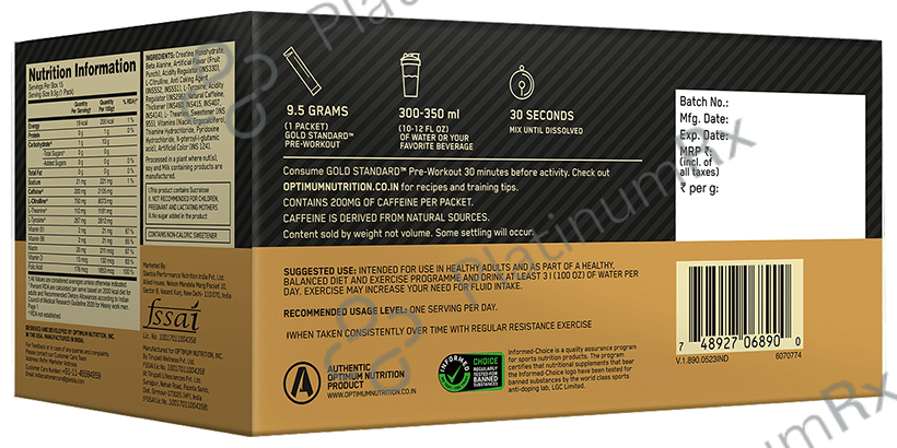 Optimum Nutrition (ON) Gold Standard Pre-Workout Sachet (9.5gm Each) Fruit Punch