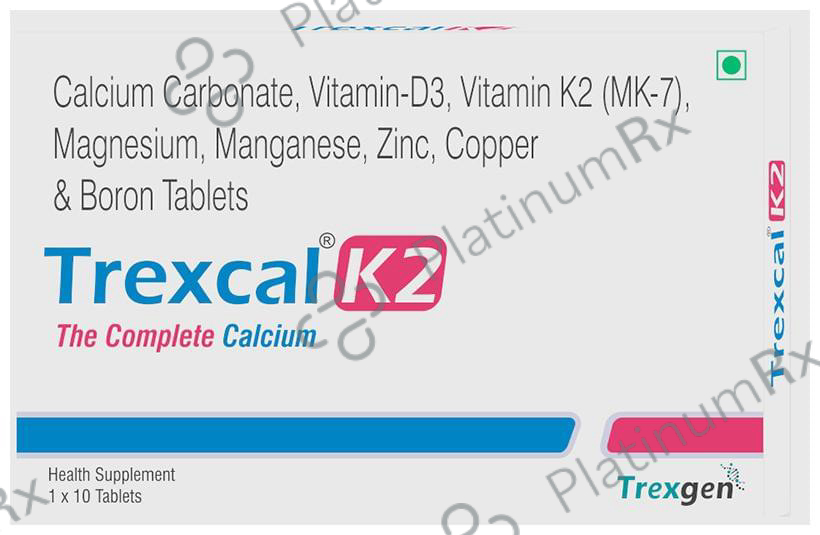 Trexgen Trexcal K2 with Calcium, Zinc & Vitamin D3 for Bone Health - Tablet 10 tablets
