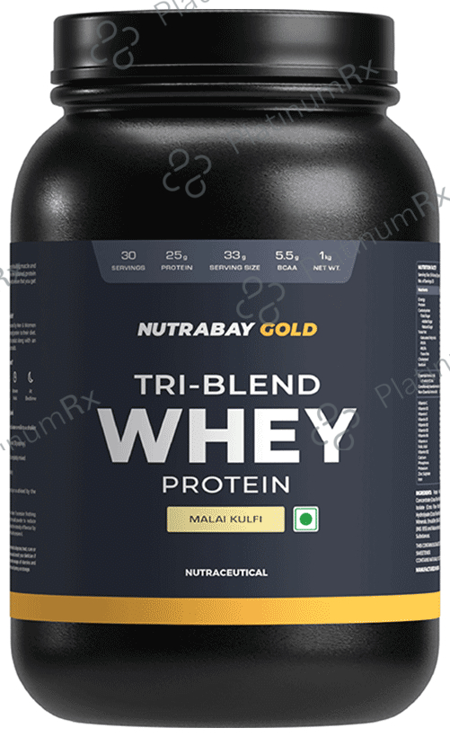 Nutrabay Gold Tri-Blend Whey Protein for Muscle Recovery & Immunity - No Added Sugar - Flavour Powder Malai kulfi 1 kg