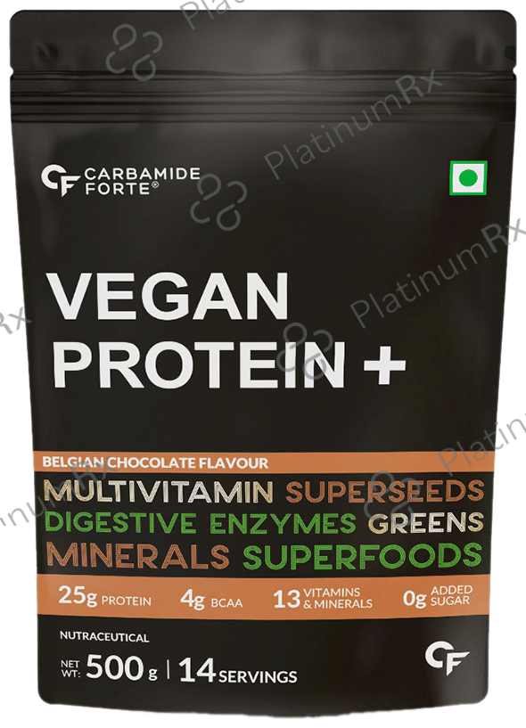 Carbamide Forte Vegan Protein+ with Multivitamins - No Added Sugar - Flavour Powder Chocolate 500 gm