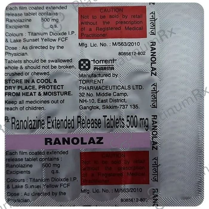 Ranolaz 500mg Tablet ER 15s