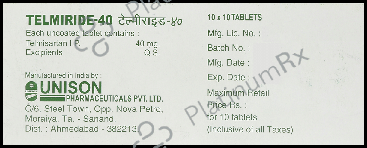 Telmiride 40 Tablet