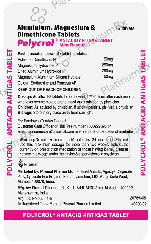 Polycrol Antacid Antigas Tablet (15 Each)
