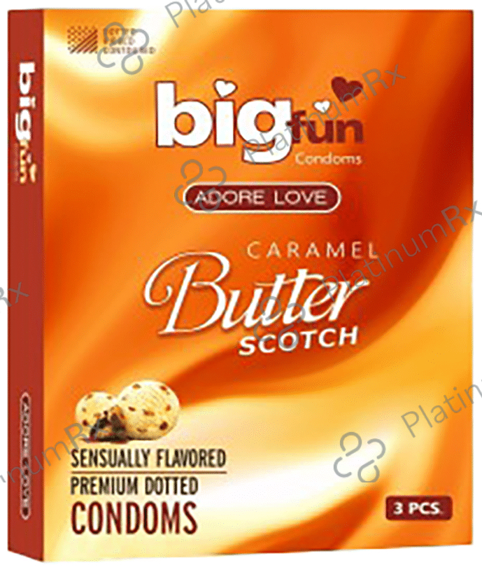 Bigfun Dotted, Ribbed & Contoured Condom Caramel Butter Scotch 3 condoms