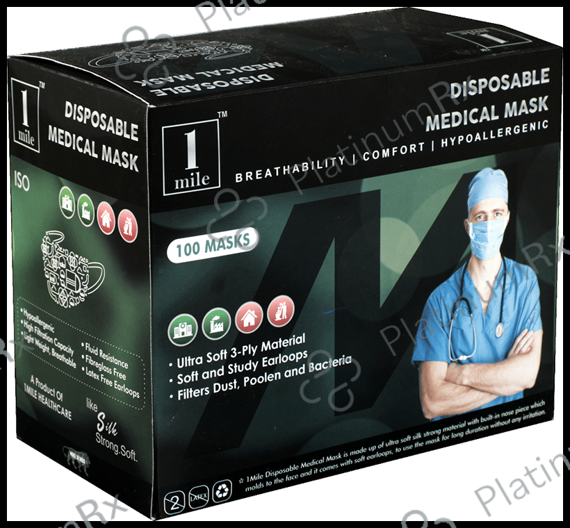 1Mile Disposable 3 Ply Face Mask Blue Single Pouch
