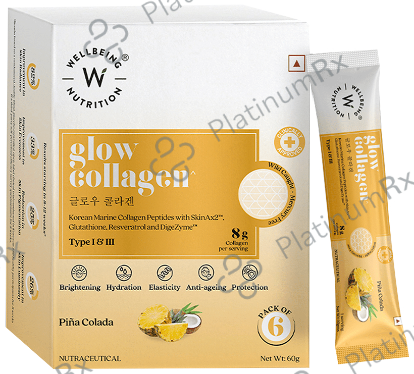 Wellbeing Nutrition Glow Collagen Type I & III Sachet (8gm Each) Pina Colada
