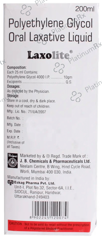 Laxolite 10gm Oral Laxative Sugar Free Liquid 200ml
